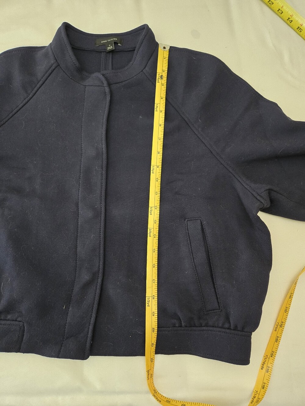 Navy Blue Cropped Bomber Jacket - Picture 8 of 9